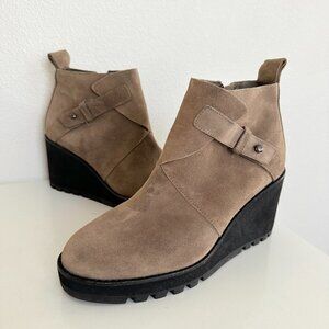 Eileen Fisher Tinker Wedge Bootie Side Zip Ankle Brown Tan Suede Women's Sz 8.5